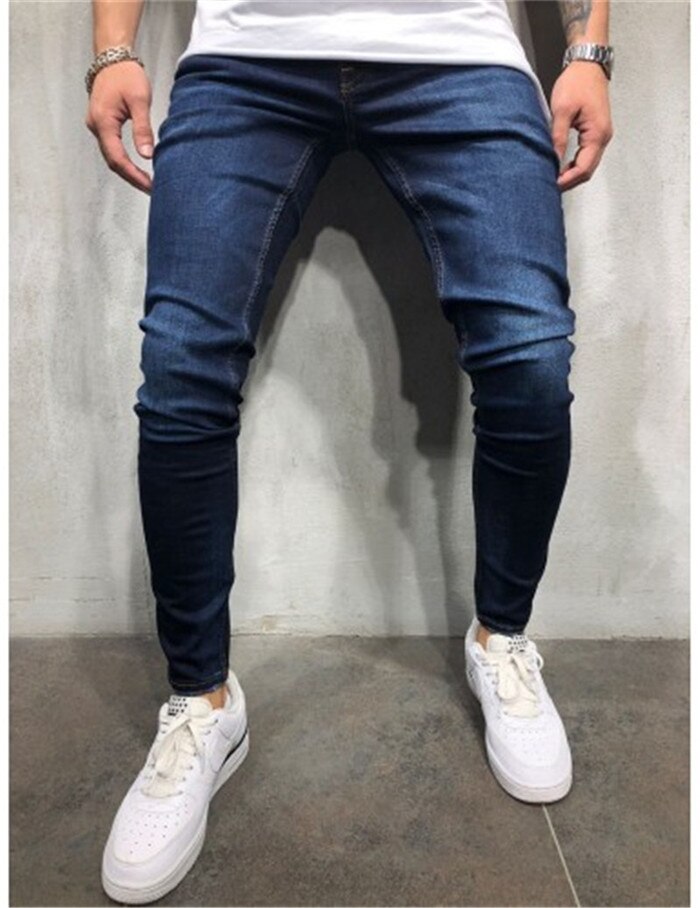 'herrejeans ensfarvede afslappede små fødder hip hop mænds vaskede denimbukser ripped jeans solide blyantbukser