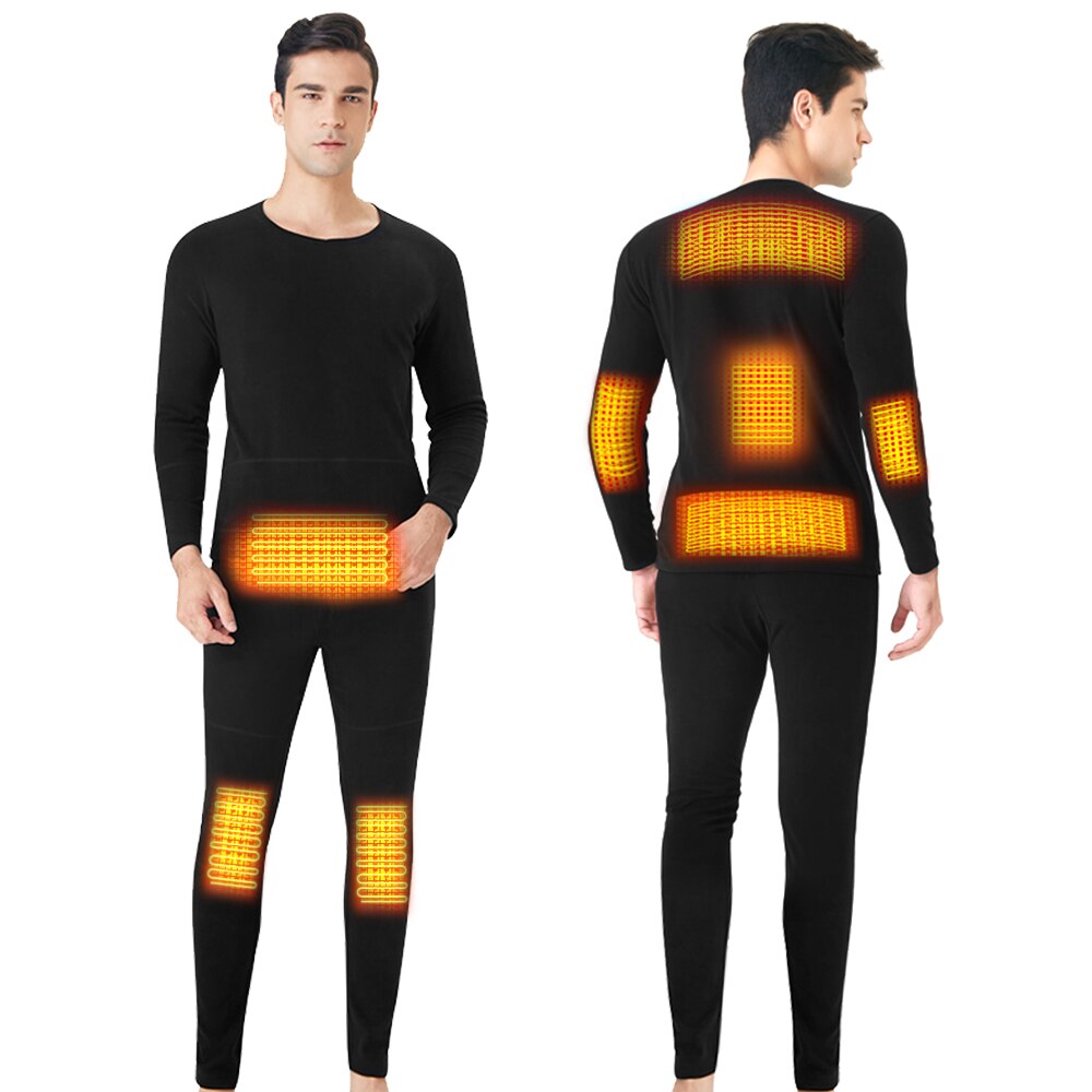 Winter Heated Underwear USB Battery Powered Fleece Thermal Heating Motorcycle Jacket Moto Long Johns Pants Electric Suit Men