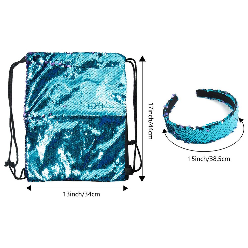Omkeerbare Lovertjes Koord Rugzak Met Hoofdband Glitter Rugzak Met Mermaid Hoofdband School Gym Tasje Rugzak