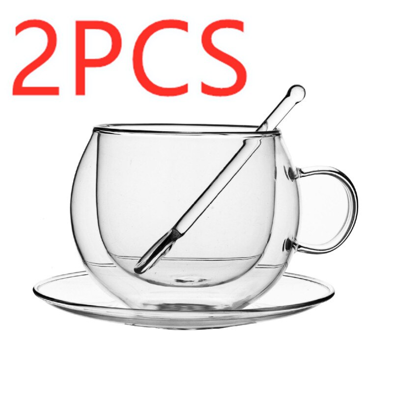 Europæisk varmebestandig dobbeltvægs glas kaffekop underkop dragt cappuccino latte kaffe mælkekopper kontor sort tekop copos: Default Title