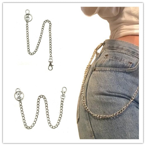 Guld silver bälte kedja lång metall nyckelring rock byxor hipster för byxa jeans nyckelring unisex hip hop smycken tillbehör