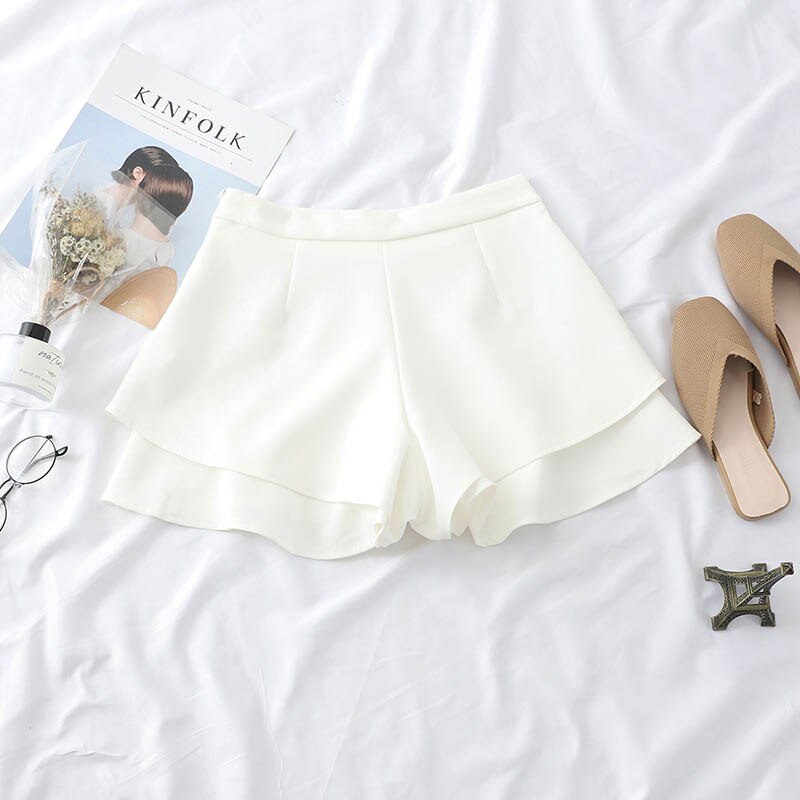 HELIAR-short coupe trapèze, ourlet volant, , jambes larges, taille élastique, ample, été décontracté