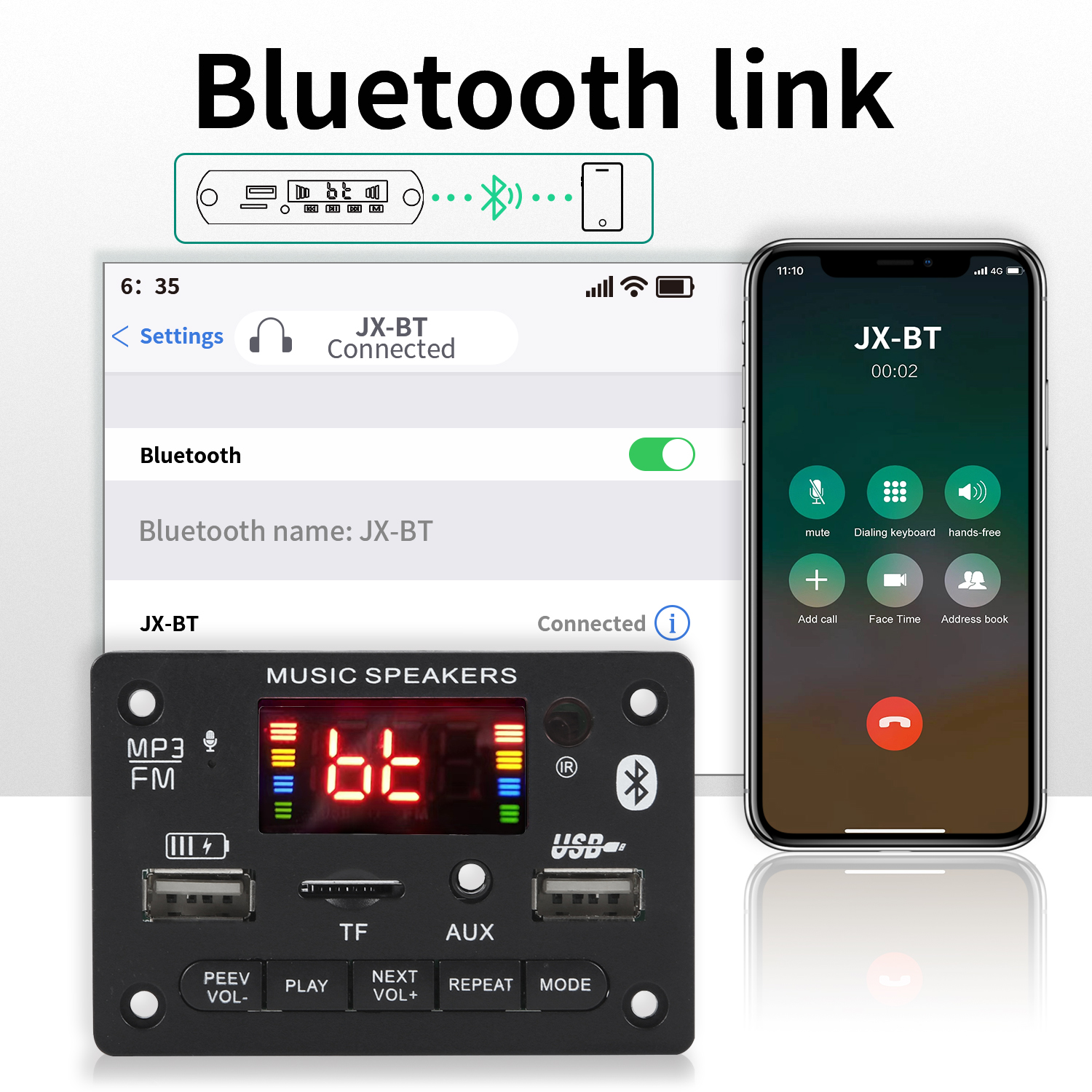 Bluetooth 5,0 MP3 Decoder Board 2*40W 80W Verstärker Audio Player 12V DIY MP3 Player auto FM Radio Modul TF USB Mic Rekord Anruf