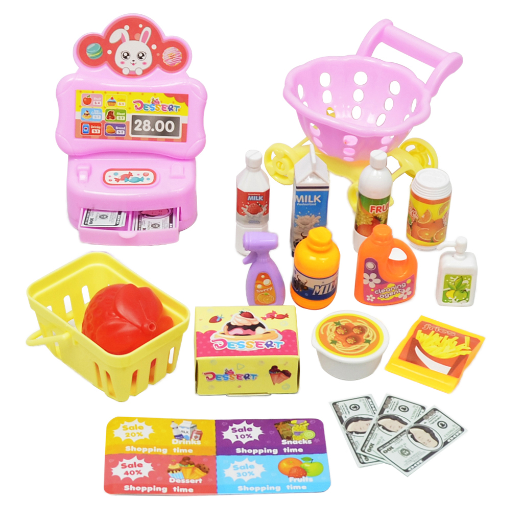 17Pcs Grocery Store Pretend Play Supermarket Playset Toys Set Simulate Shopping Props for Kids Children Fun