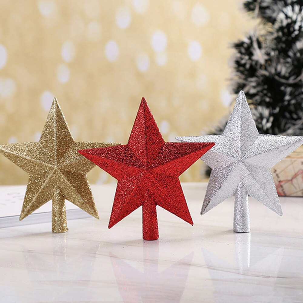 5pcs Christmas DIY Tree Top Toppers Tree Glitter Star Pendants (Random Color)