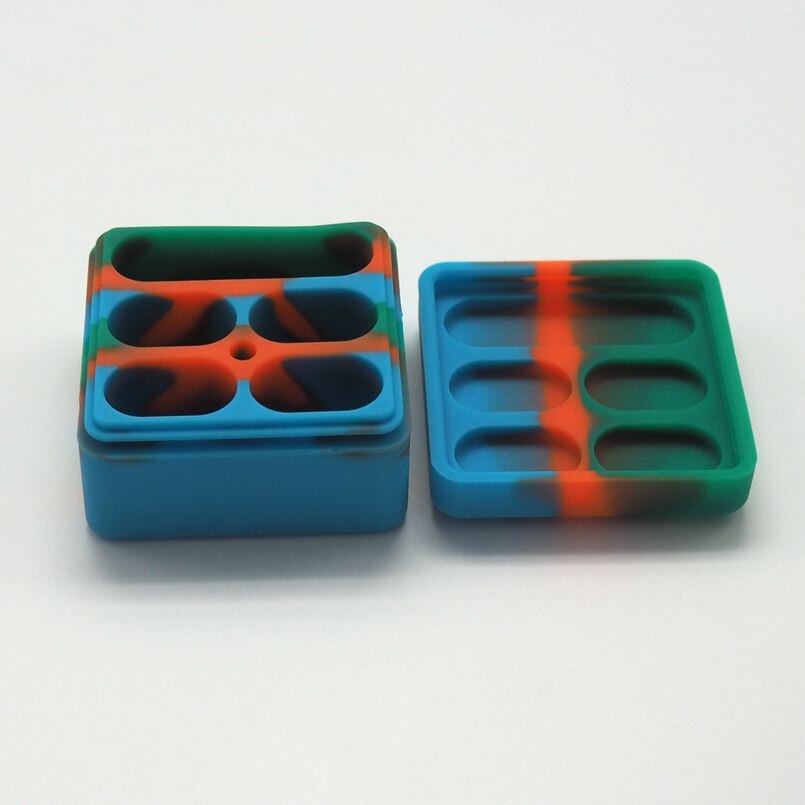 1pc 4+1 26ml Non-stick Silicone Container Colorful Food-grade Silicone Oil Box Reusable Silicone Herb Wax Jar Kitchen Gadget: Orange blue green