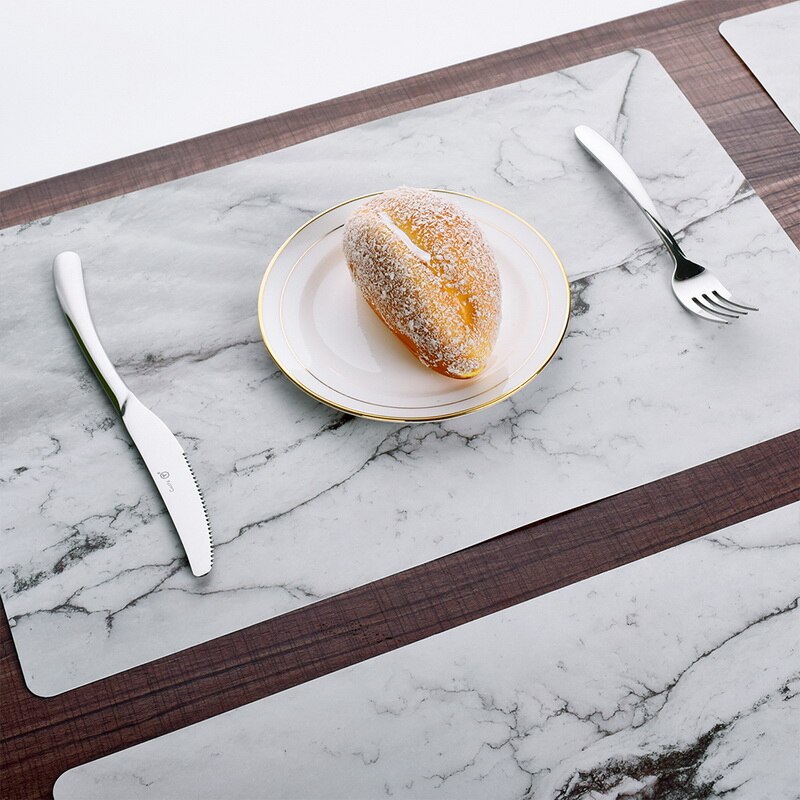 2 stk vanntett pvc bordmatte oljefast dunk antiskli temperatur varmeisolering marmor stripe bordmatter til middag