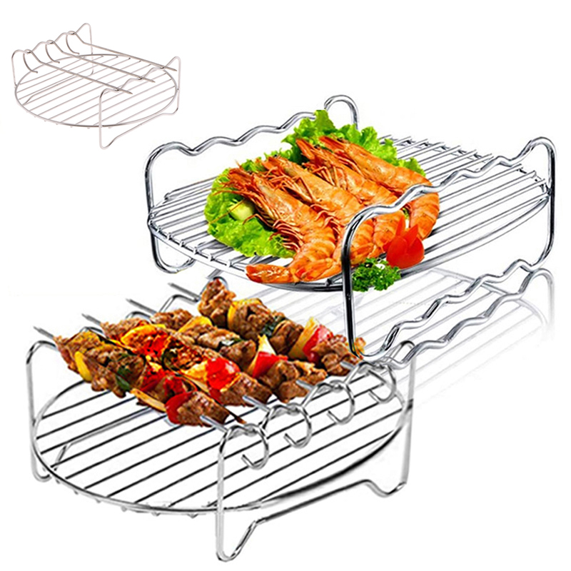 3-spies luchtfriteuse rekkits roestvrijstalen houder dubbellaags grill bakplaat vervanging barbecue keukengereedschap: Default Title