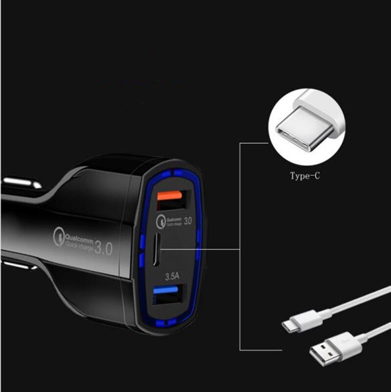 Qc3.0 usb vehicle fast charging type-C fast charging PD vehicle charging 2usb1 type-c12-32v intelligent vehicle charger