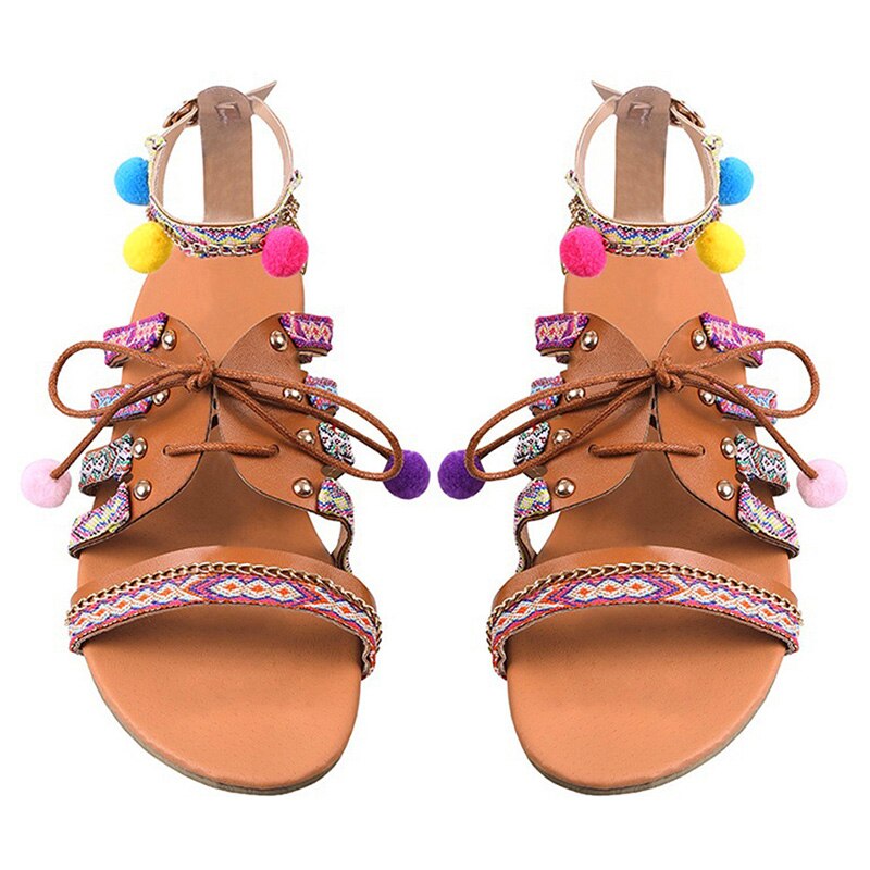 Sandalias de las mujeres zapatos de verano bohemio sandalias gladiadoras de cuero pisos zapatos de verano Zapatos Sandalias playa Mujer para las mujeres Sandalia Mujer
