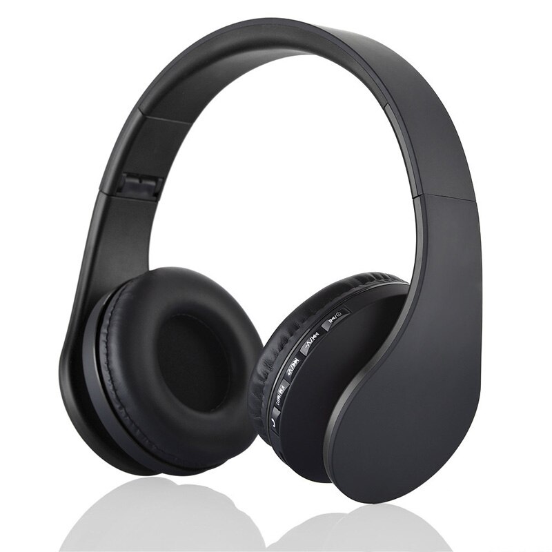HIFI stereo earphones bluetooth headphone music headset FM and support SD card with mic for mobile xiaomi iphone sumsamg tablet: Black