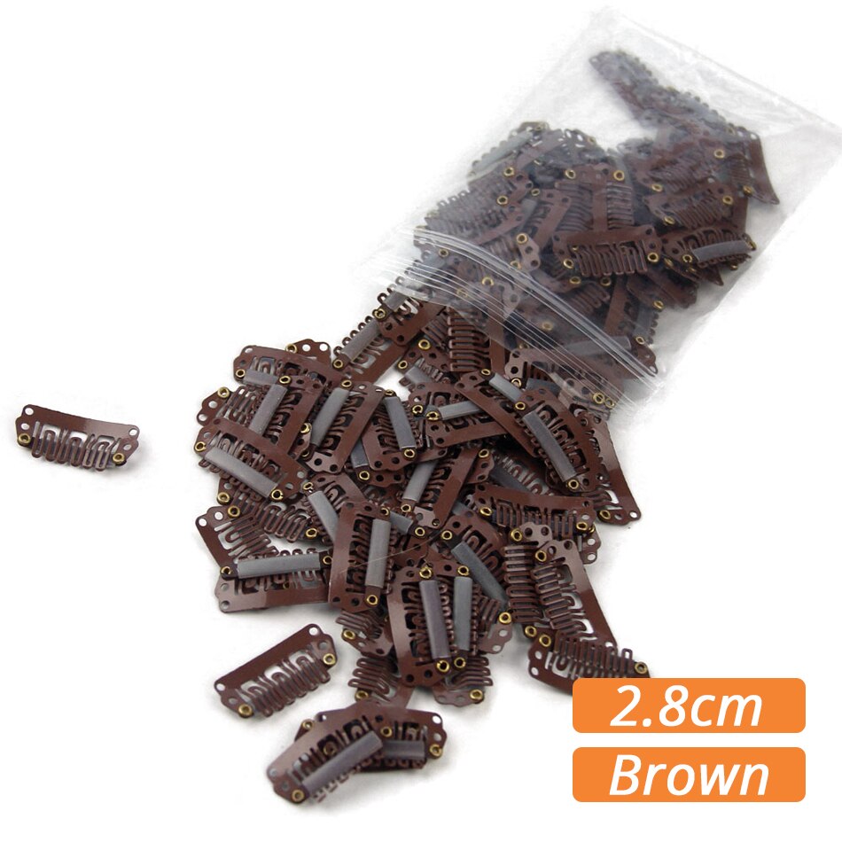 50 stk hårforlængelse snap clips 28mm sort brun blond hår tilbehør til hår skud paryk værktøjer: Brun