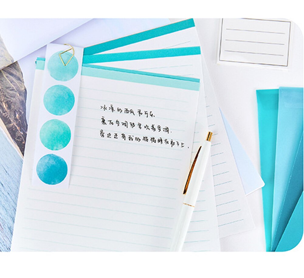 1set Fresh Art Solid Color Envelope Greeting Card Letter Paper Labels Srticker Set Birthday Card Crafts Supplies Stationery