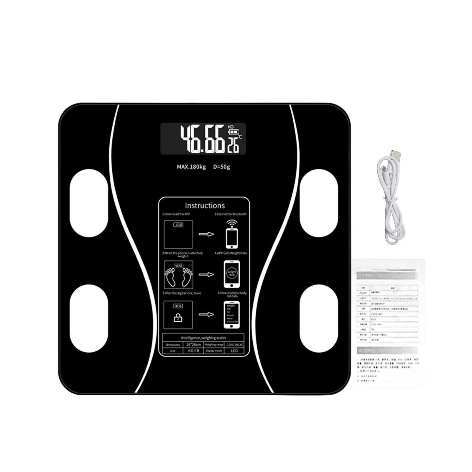 Fitness Home Bathroom LCD Display Smart Bluetooth Weight Scale Cellphone Wireless With App Digital Bodybuilding Body Fat: B