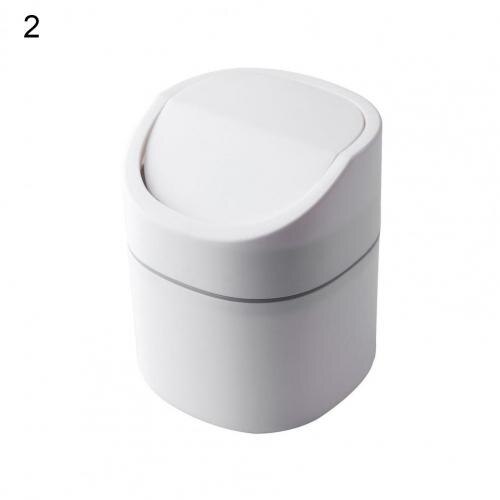 Mini Desktop Waste Bin Household Dresser Table Wastepaper Trash Can with Lid: White 2