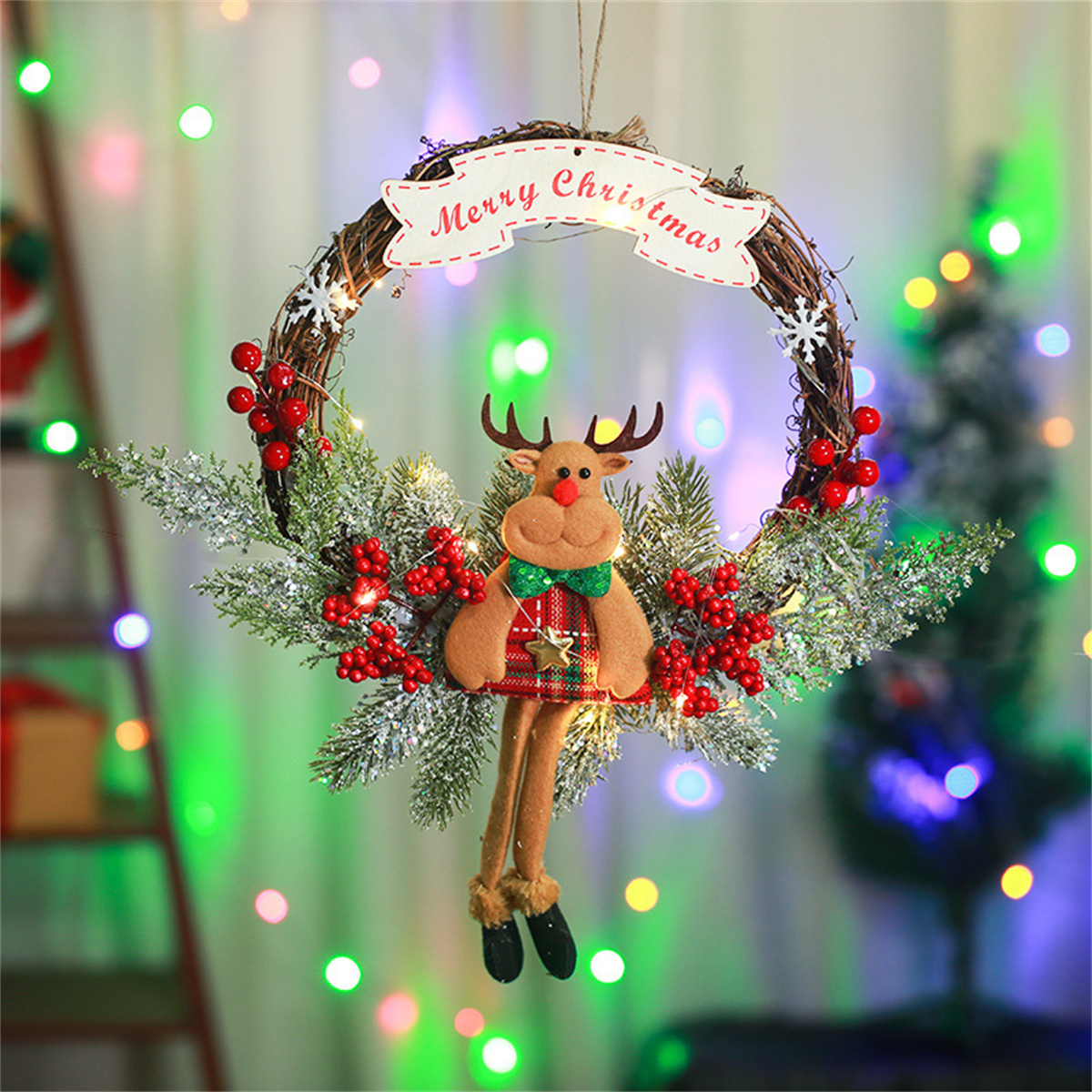 Nueva decoración navideña, corona de simulación de ratán, corona navideña, accesorios de decoración para colgar puertas y ventanas, adornos navideños: Champán
