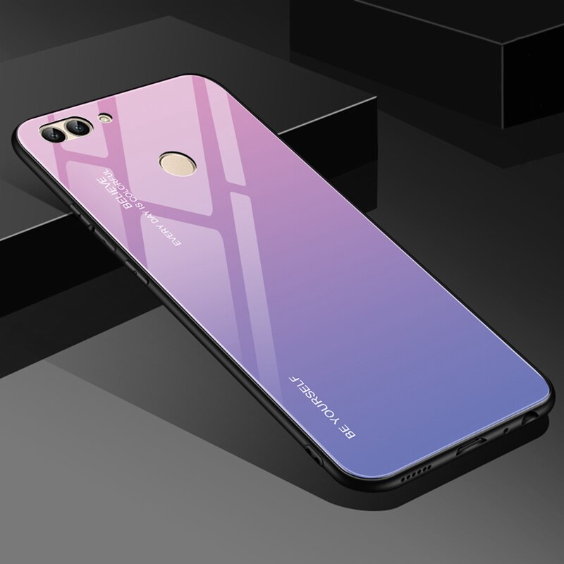 Huawei P Smart Case Gradient Tempered Glass Case For Huawei P Smart PSmart FIG-LX1 FIG-LX2 FIG-LX3 5.65 inch Protector Case: 02