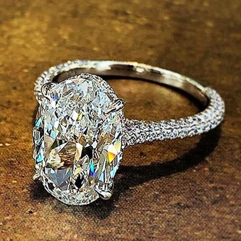 Huitan Silver Color Delicate Oval Cubic Zircon Stone Women Bridal Ring for Wedding Engage Party Best for Wife Classic Rings: 9