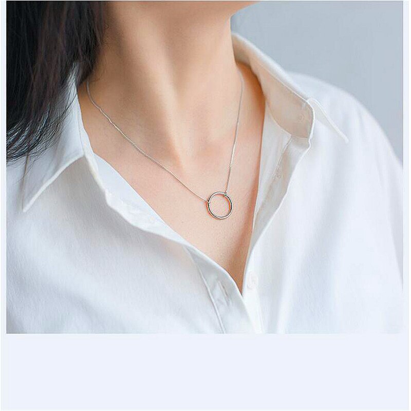 INZATT Minimalist Real 925 Sterling Silver Geometric Round Pendant Necklace For Women Classic Fine Jewelry