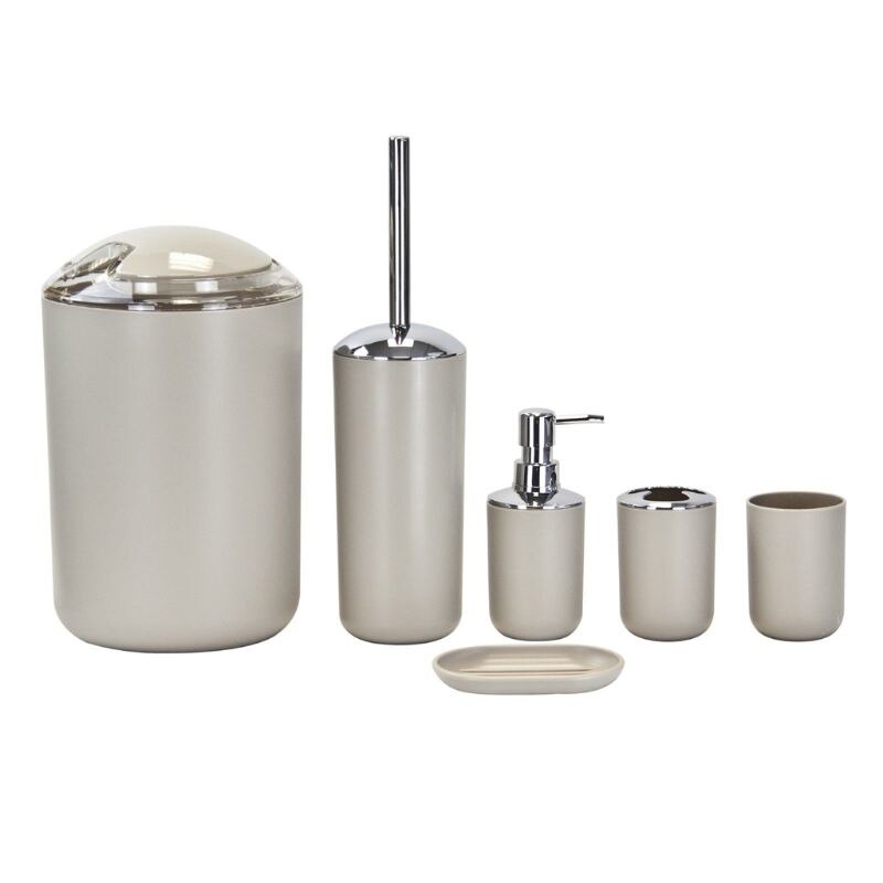 6-piece bathroom accessory set with a variety of color options. plastic: Khaki