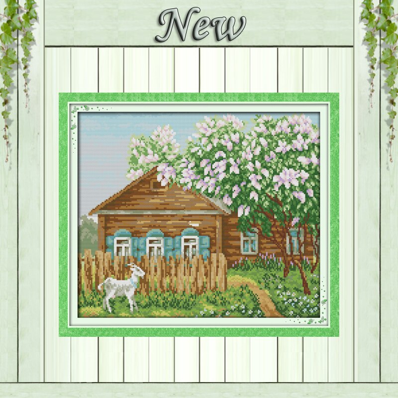 Mooie home schapen huis bloemen schilderen geteld gedrukt op canvas DMC 14CT 11CT Kruissteek borduurpakketten Handwerken Sets