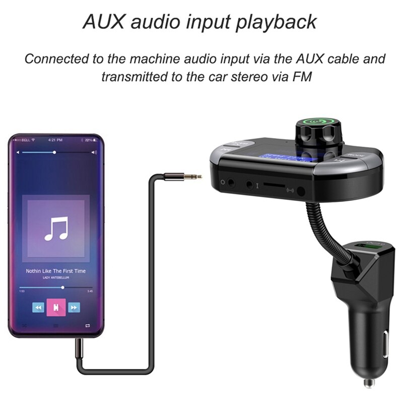 Dab Bluetooth Fm Transmitter,Wireless Radio Adapter Hands-Free Car Kit with Display, Qc3.0 and Smart 2.1A Usb Ports, Aux Input/O