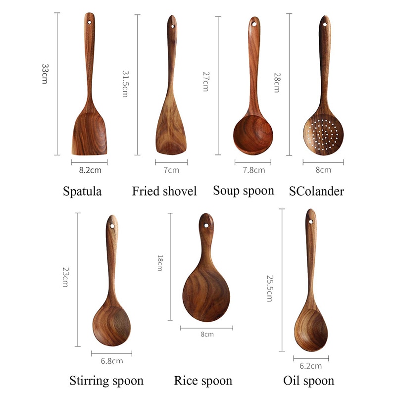 Wooden Spoons for Cooking Non-Stick Pan Kitchen Tool Wooden Cooking Spoons and Wooden Utensil Storage Wood Kitchen Utensils Set