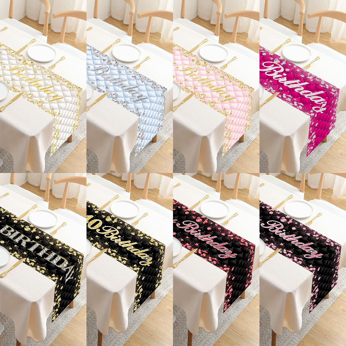 Chemin de Table d'anniversaire en or noir, couverture de Table d'anniversaire, nappe, décoration de fête pour la maison, anniversaire adulte, 18 30 40 50