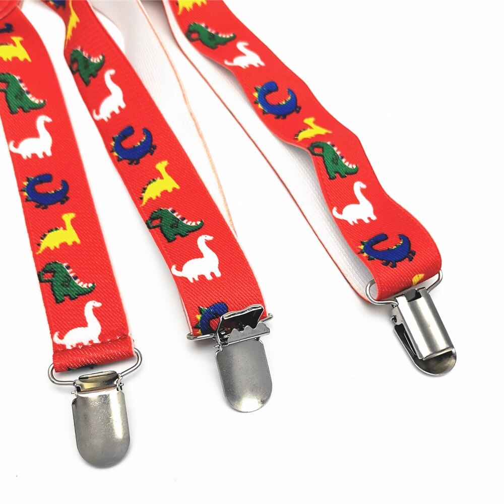 Tirantes ajustables para bebé y adulto, tirantes con Estampado de dinosaurios rojos, 2,5 CM de ancho, 3 clips, para niños, niñas, hombres y mujeres