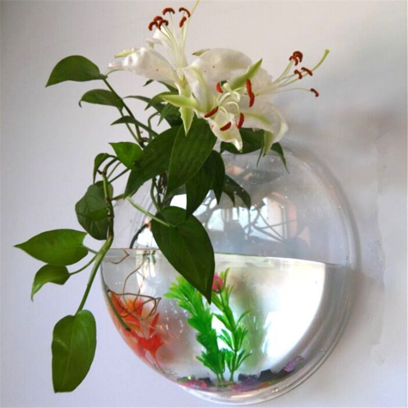 Acrylic Fish Bowl Wall Hanging Aquarium Tank Aquatic Pet Supplies Pet Products Wall Mount Fish Tank for Betta fish: Diameter 17cm