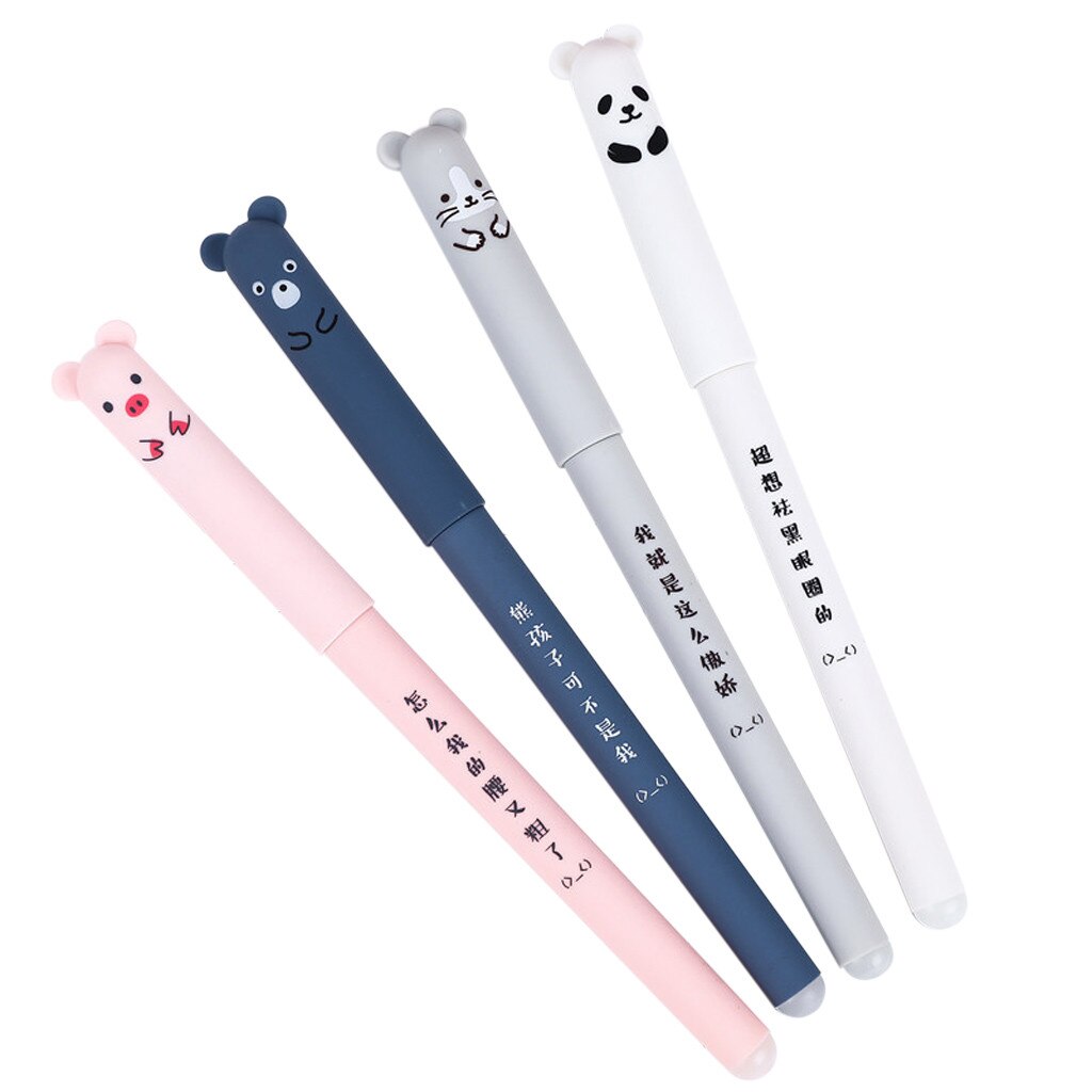4PCS Animals Erasable Pen Cute Kawaii Cartoon Erasable Gel Pen School Office Supplies 0.35mm Blue Ink Student Refill Rods