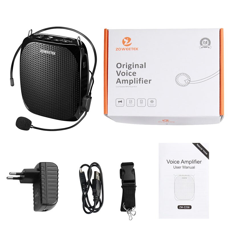 Zoweetek – Mini amplificateur vocal Portable Rechargeable, haut-parleur avec Microphone filaire pour enseignants, prend en charge le Format MP3 Audio Z258