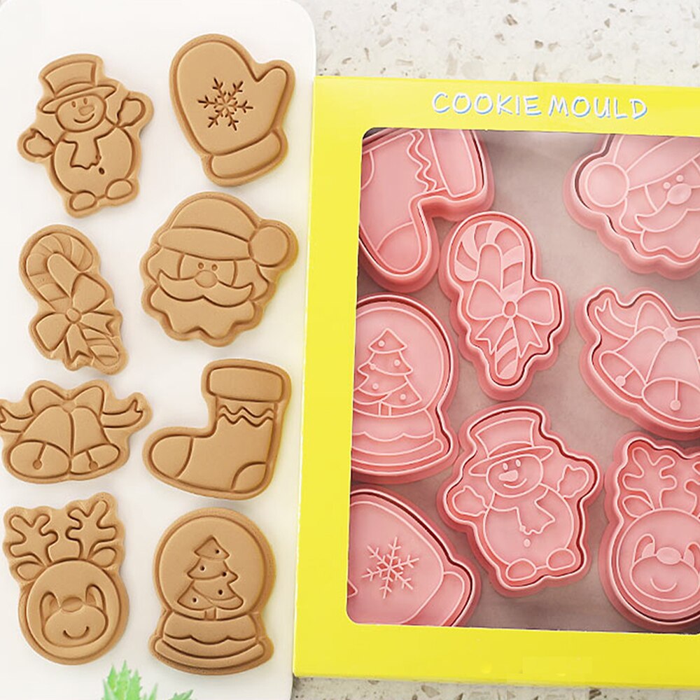 Moule à biscuits en forme de boule de cristal, pour noël, père noël, Elk, emporte-pièce, glaçage, Fondant, outil de décoration de gâteaux, 8 pièces/ensemble