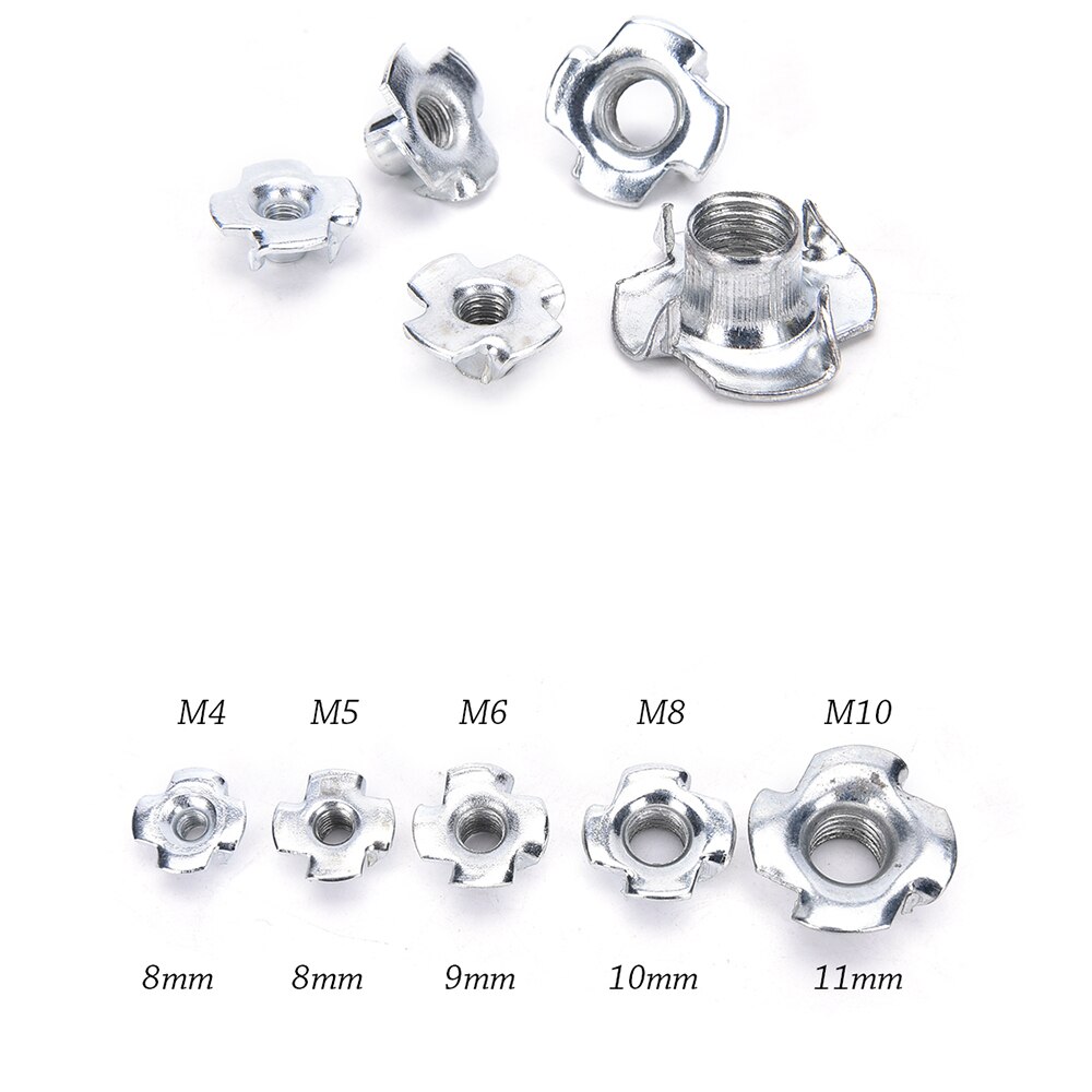 10 Pcs/Set M4 M5 M6 M8 Zinc Plated Four Claws Nut Speaker T-nut Blind Pronged Insert Tee Nut Furniture Hardware
