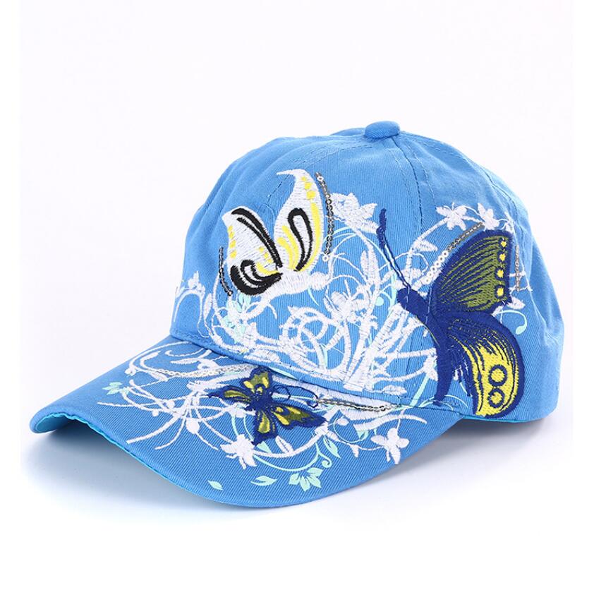 Baseballpetten met vlinders en bloemenborduurwerk, zomer- en herfstpetten, meisjes baseballpet: Wyh -4943- bl