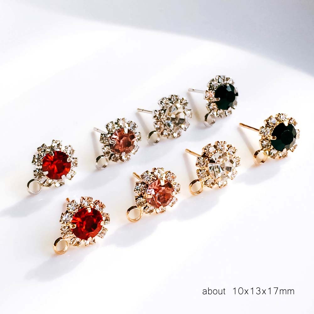ZEROUP Rhinestone White K Gold Plated Stud Earrings 4 Colors Ear Accessories Jewelry Component Diy Material Handmade 6pcs