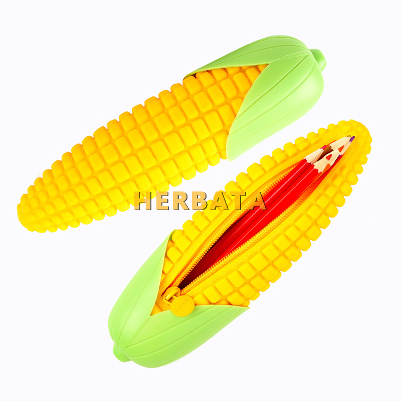 Corn Shaped Silicone Pencil Case - Fun Food-Themed Pen Storage Bag for School Supplies & Student Stationery (Cartuchera)