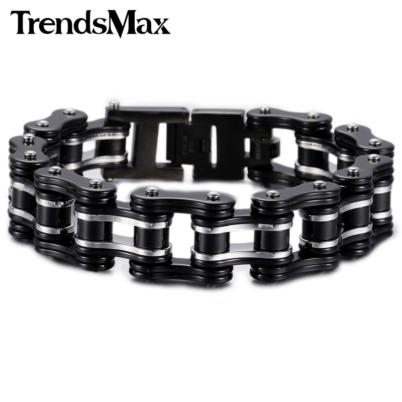 Men's Bracelets Hiphop Biker Motorcycle Link Chain 316L Stainless Steel Bracelet For Male Jewelry 18/18.5/19mm KHBM56