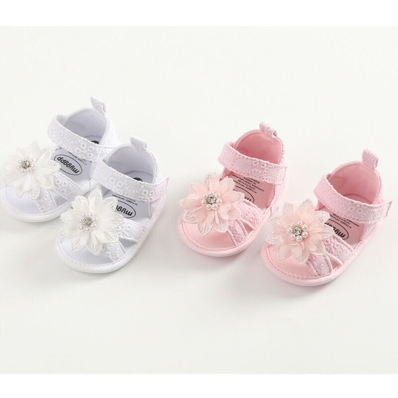 1 paar kinderschoenen babymeisjes sandalen prinses parels bloemen kant gesloten teen zomer strand sandalen plat 0-18m