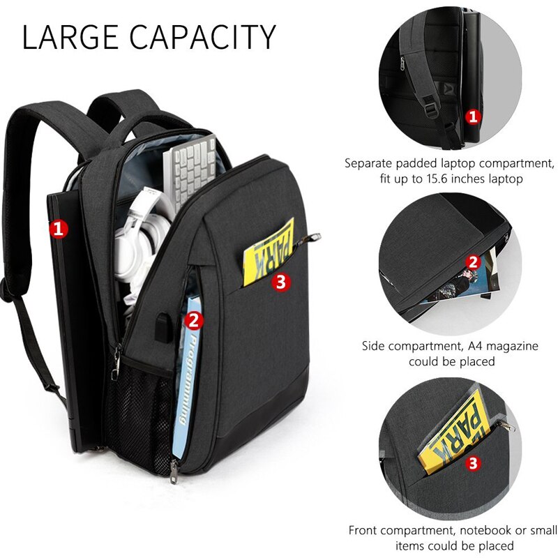 Mochila para ordenador portátil Tigernu 15,6 para hombre, mochilas con carga USB para hombre, mochila escolar antisalpicaduras delgada, mochilas para niños, masculina