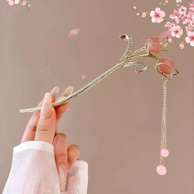 Accesorio para el cabello de estilo chino romántico, joyería de aleación, aguja para el cabello para mujer, adecuado para uso diario, , horquilla de para niñas, 1 ud.: PLATEADO
