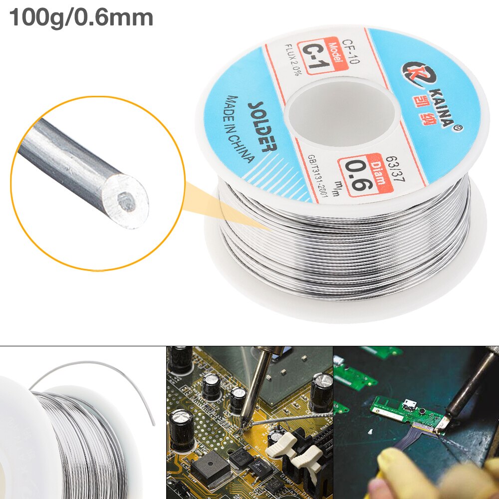 Loddetin 100g 63/37 C-1 - 0.6mm til 2.0mm - Høj Renhed No-clean Flux Kerne - 2% Flux