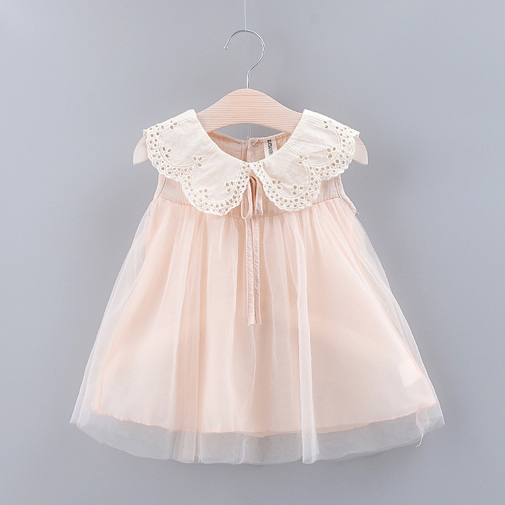 Cute baby girl dress Solid Bow Lace Tulle Party Princess Dress Clothing Pink White Dress for Toddler Kid robe bebe HOOLER