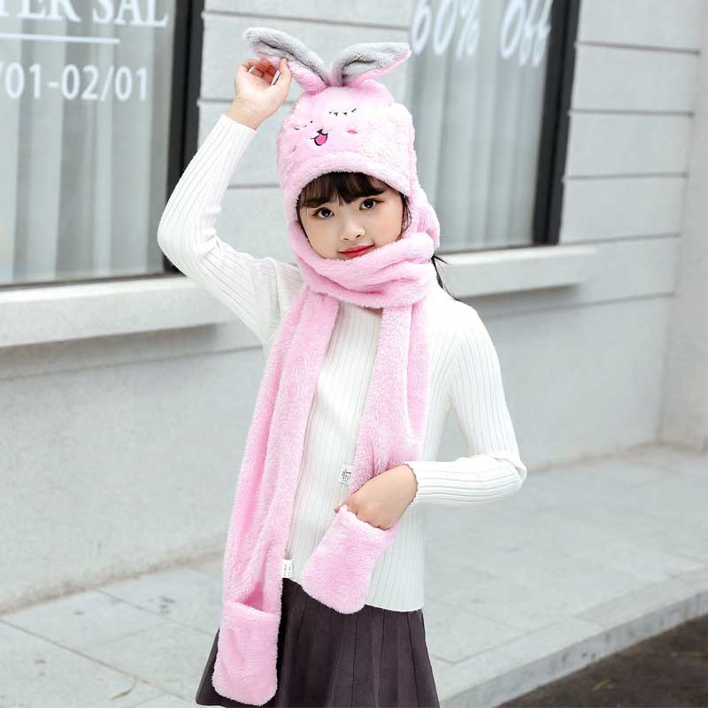 3 In 1 Sjaal Herfst Winter Warme Sjaal Vrouwen Studenten Vrouwelijke Winter Soft Hooded Leuke Sjaal Zakken Handschoenen Sjaals Hoed