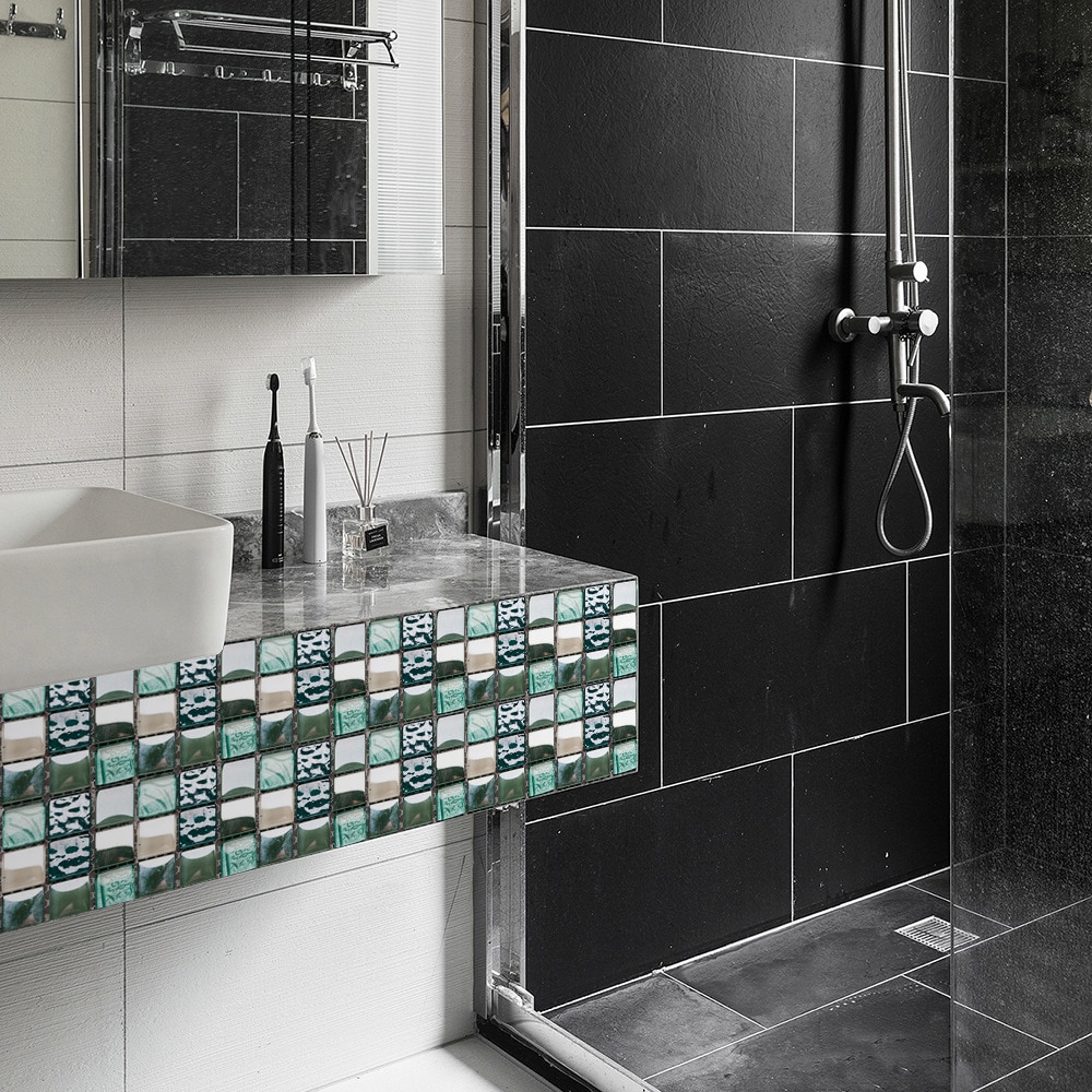 10 stk 10*10cm gør-det-selv italiensk stil mosaik vægklistermærker taljelinje køkkenklæbende badeværelse toilet vandtæt pvc vægklistermærke  #1