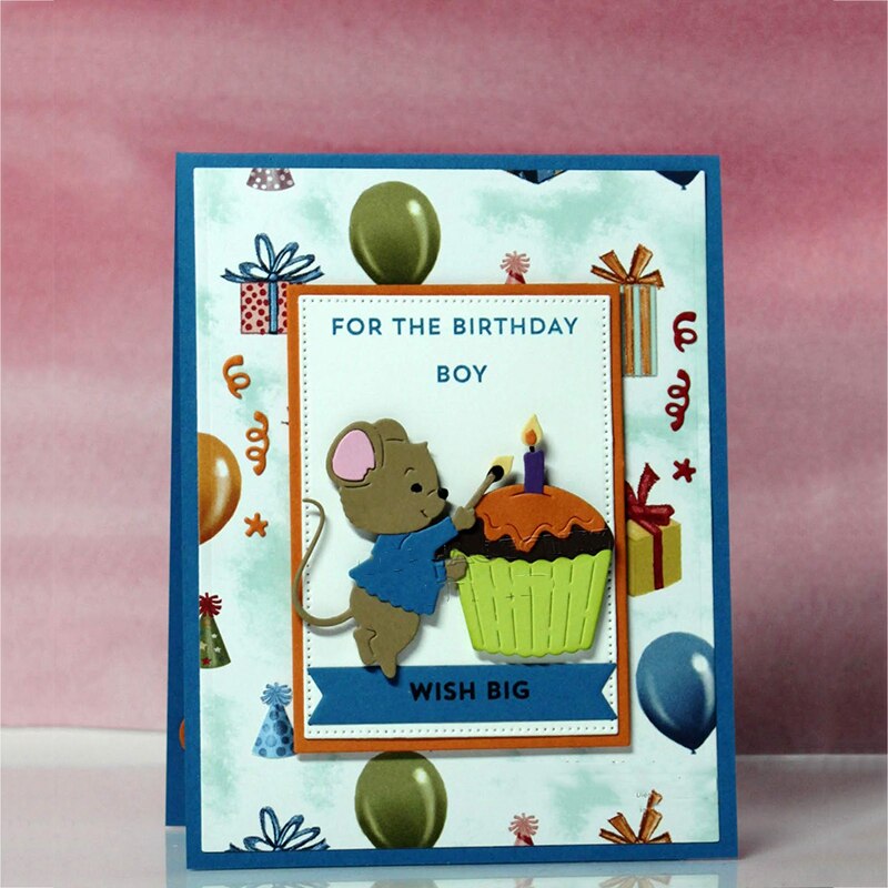 Verjaardag Mouse Cupcake Metalen Stansmessen Embossing Scrapbooking Stencil Craft Cut Sterft Voor Diy Kaart Handgemaakte
