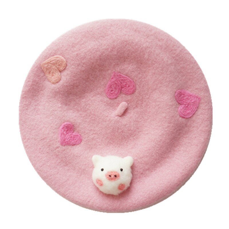 Pink piggy beret Hat girl winter Cute casual painter cap women wool warm hat