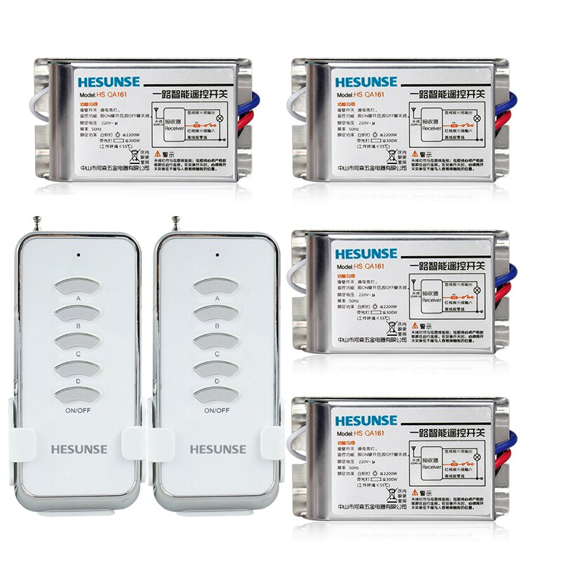 HESUNSE 4 Way 85V-265V HS-QA161 1N4 With 4 Metal Receivers Digital Wireless Remote Switch: HS-QA161 1005W 2N4