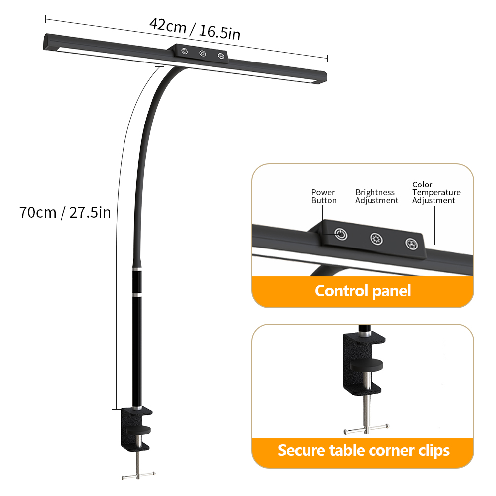 Led-bureaulamp met aanraakbediening en klemfunctie, geschikt voor kantoor en thuis, 5 kleuren, traploos dimmen, 10w oogvriendelijke architectentafellampen, pc-verlichting: M