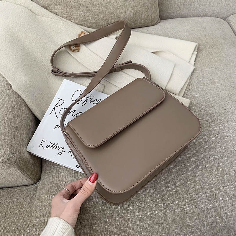 Moyen femmes sac bonne en cuir PU sacs à bandoulière pour les femmes minimaliste femme luxe sac à bandoulière Bolsa Feminina: Kaki